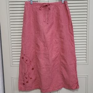 5/$25 Linden Hill Linen Pink Skirt w/Flower Embroidery